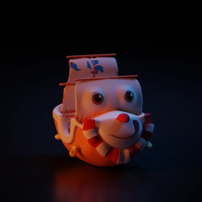 Cartoon pirate ship with a joyful face.