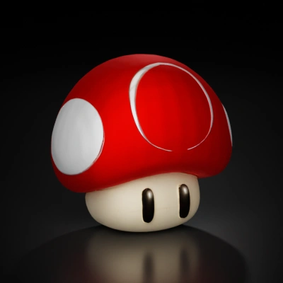 Mushroom-like character with large spots, cartoonish.
