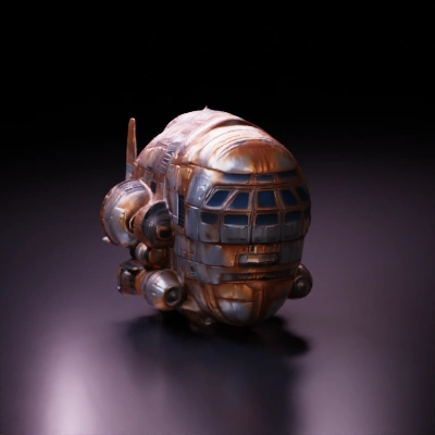 Rusty, industrial spaceship with multiple engines, sci-fi design.