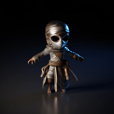 Mummy-like character in bandage attire.