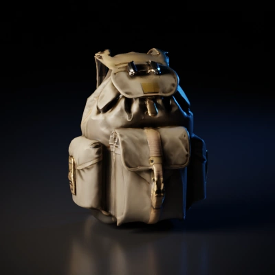 Military-style backpack with multiple compartments.