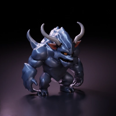 Fantasy monster with horns and claws, polygonal style.