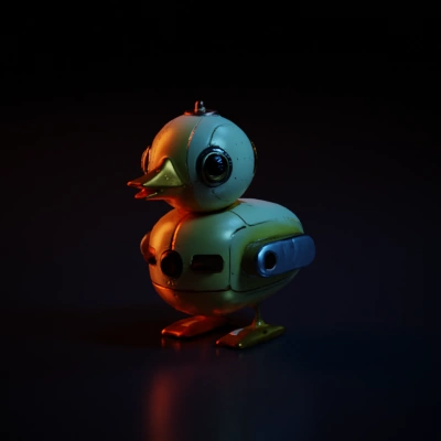Mechanical duck-like robot, cartoonish design.
