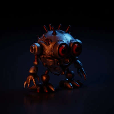 Character robot monster with menacing eyes and claws.
