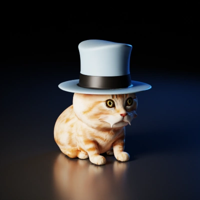 Cat character wearing tall top hat.