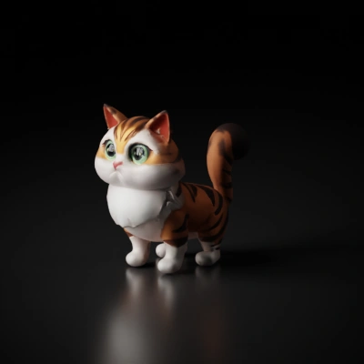 Cute cartoon cat, realistic fur texture, large eyes.