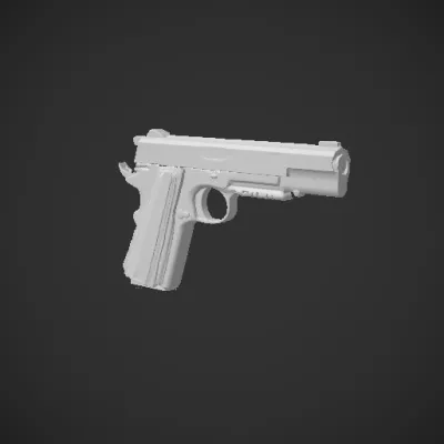 Semi-automatic handgun, personal defense weapon. symmetric geometry, sharp edges.
