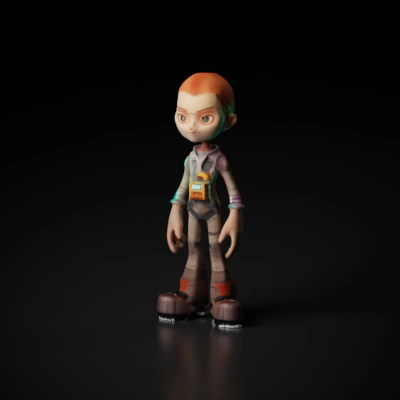 Human-like character, space-themed outfit, detailed facial features.