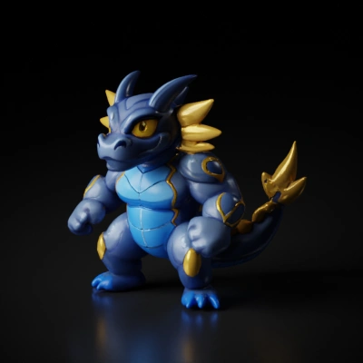 Muscular dragon character with golden spikes, chibi style.