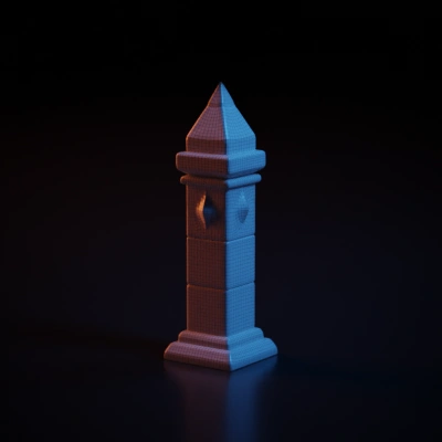 Monumental stone obelisk with decorative symbols. symmetric geometry. sharp edges. simple geometry. game-ready.