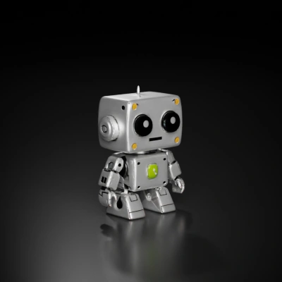 Cute retro-styled robot, big eyes, small antennas.