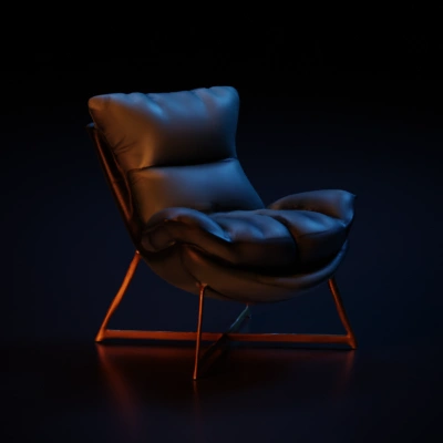 Plush upholstered chair with metal base.