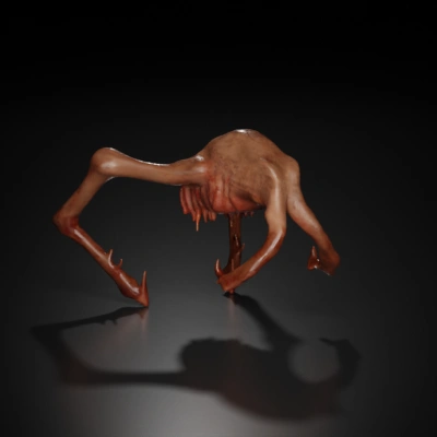 Alien creature with multiple limbs and claws.