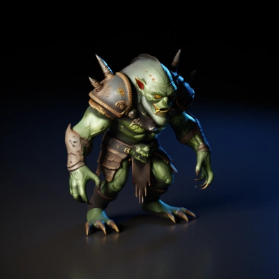 Orc warrior with armor and weapons.