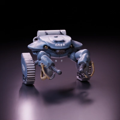 Quadrupedal robotic vehicle with mounted cannons, military application.