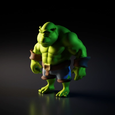 Muscular orc warrior, wearing tattered shorts and belt.