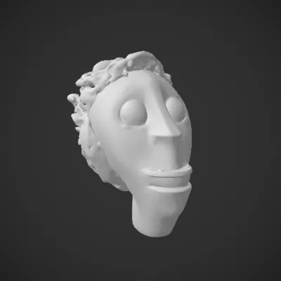 Stylized cartoon head with exaggerated features. smooth edges, character, symmetric geometry