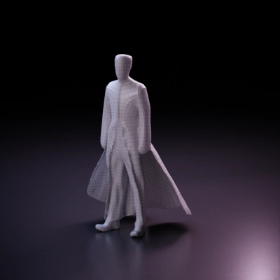 Human character in futuristic long coat.