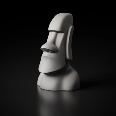 Stylized stone head sculpture.