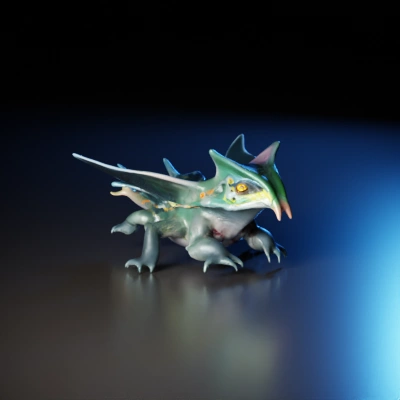 Quad-winged reptilian creature, hybrid of bird and dragon, detailed skin textures