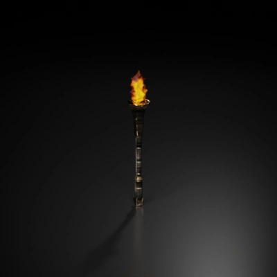 Ancient torch with flame on top.