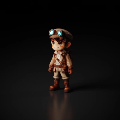 Cartoon explorer character with adventure gear.
