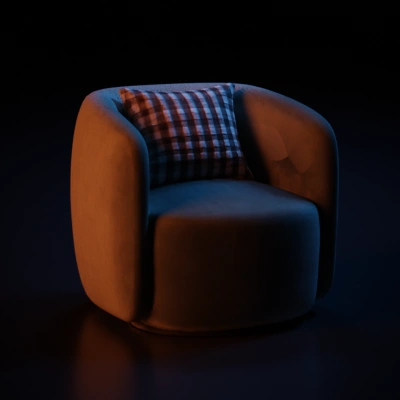 Cushioned round chair with pillow. round chair with stitching