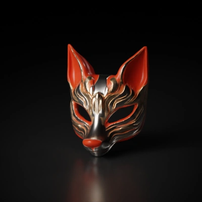 Intricate fox mask with pointy ears.