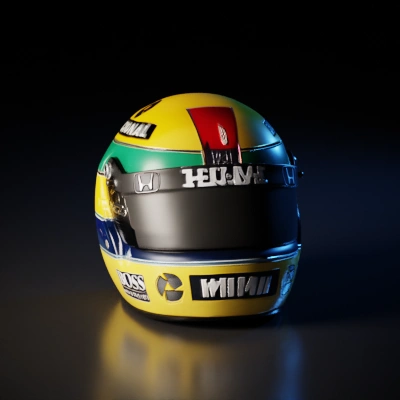 racing helmet with sponsor logos.