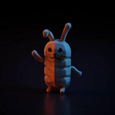 Stylized rabbit character, cartoonish design.