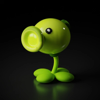 Cartoon-style plant character with large eyes, leaf on stem.