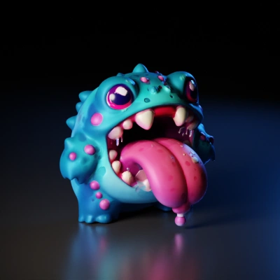 Cartoon monster with big eyes and long tongue.