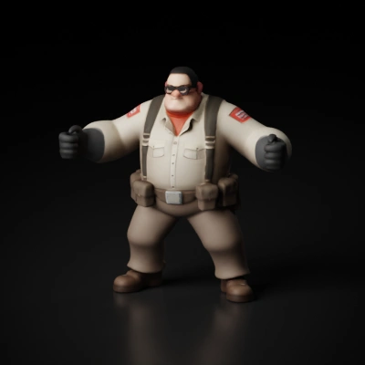 Muscular police officer character with gloves, sunglasses.