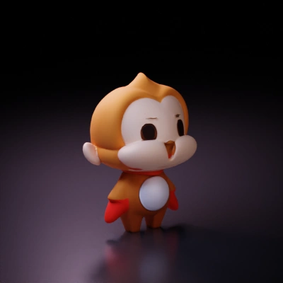 Cute cartoonish monkey, large eyes, playful expression.