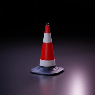 Traffic cone, striped design.