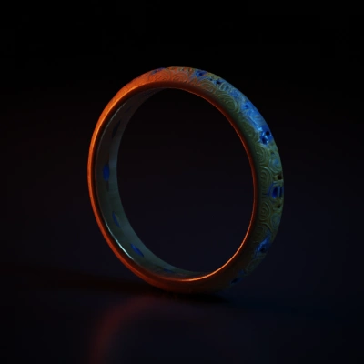 Intricate ornamental bracelet, detailed patterns, gold and blue.