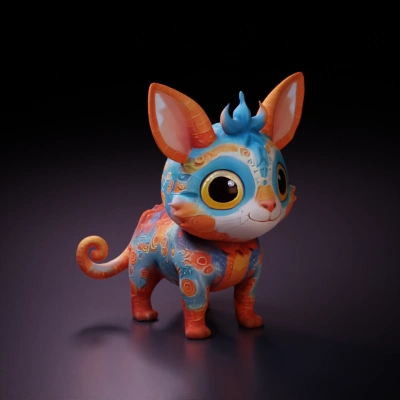 Cute large-eyed mythical creature, detailed design.