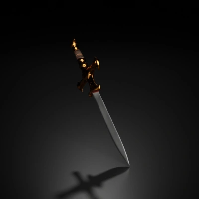 Ornate steampunk dagger with detailed hilt design. smooth blade, dark background