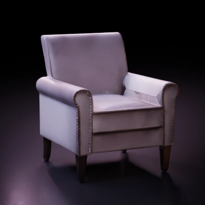 Chair with cushioned seating and wooden legs.