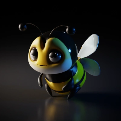 Cute cartoon bee character, Big eyes, Little mouth,and small wings symmetric geometry.
