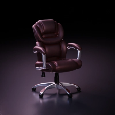 Office chair, ergonomic design, padded backrest, adjustable arms.