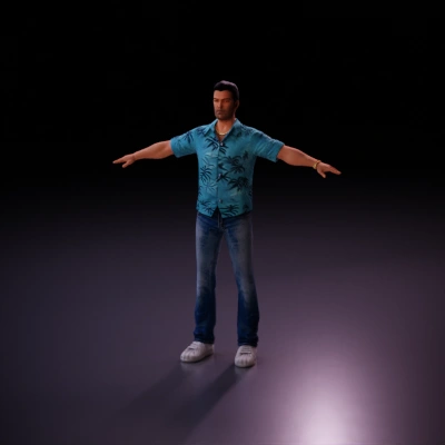 Standing man with outstretched arms.