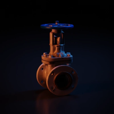 Industrial gate valve, manual operation, pipeline component. steel body. painted handle