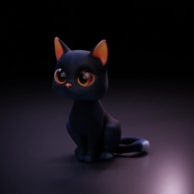 Cute wide-eyed animated cat, cartoon style.
