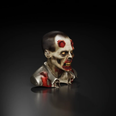 Undead zombie, horror theme, gruesome details, glowing eyes.
