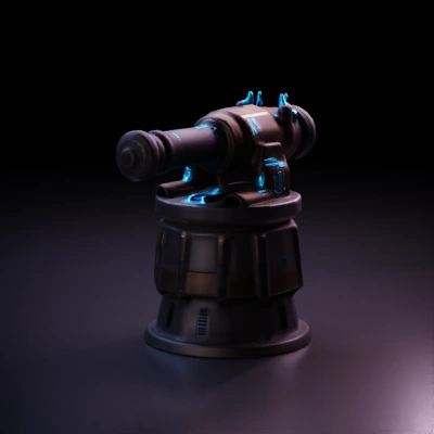 Massive rotating turret cannon, futuristic design.