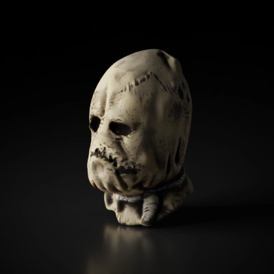 Realistic stitched scarecrow horror-style mask.