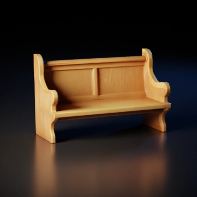 Dark wooden church pew, classic design.
