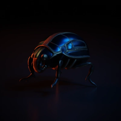 Metallic beetle robot with detailed armor, insect design.