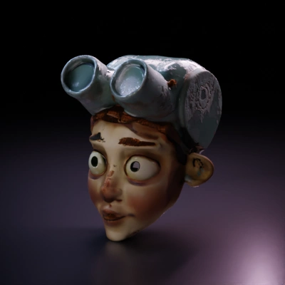 Boy head with goggles.